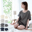 ルームウェア〔半袖・レディース〕 パジャマ レディース 半袖 半ズボン S M L ルームウエア セット 寝巻 3重ガーゼ 綿100% コットン ハーフパンツ ウエストゴム おしゃれ recorela ぼん家具