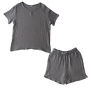 ルームウェア〔半袖・男女兼用〕 パジャマ メンズ レディース 半袖 半ズボン S M L ルームウエア セット 3重ガーゼ 綿100% コットン ハーフパンツ ウエストゴム おしゃれ recorela ぼん家具