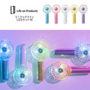 ミニクリアファン ハンディファン 光る LED 首かけ 扇風機 ポータブルファン ネオンカラー ライト スケルトン 携帯扇風機 手のひらサイズ 充電式 持ち歩き 夏 おしゃれ ライフオンプロダクツ