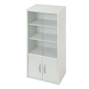 ロータイプ食器棚 キッチンキャビネット ロータイプ 3段 可動棚 ガラス扉付き 食器棚 コンパクト 収納 木製 ぼん家具