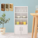 ロータイプ食器棚 キッチンキャビネット ロータイプ 3段 可動棚 ガラス扉付き 食器棚 コンパクト 収納 木製 ぼん家具