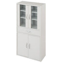 ロータイプ食器棚 キッチンキャビネット 可動棚 引き出し ガラス扉付き 食器棚 収納 コンパクト 木目調 ぼん家具