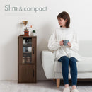 コンパクト食器棚 キッチンキャビネット ロータイプ 可動棚 ガラス扉付き 食器棚 スリム 収納 木目調 ぼん家具