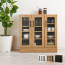 キッチン収納〔食器棚・ロータイプ〕 キッチンキャビネット ロータイプ 4段 可動棚 ガラス扉付き 食器棚 収納 木目調 北欧 ぼん家具