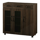 キッチン収納〔食器棚・ワゴンタイプ〕 キッチンキャビネット ワゴン 3段 可動棚 引き出し キャスター ガラス扉付き 食器棚 収納 ぼん家具