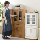 キッチン収納〔食器棚・ミドルタイプ〕 キッチンキャビネット 可動棚 引き出し ガラス扉付き 食器棚 収納 コンパクト 木目調 ぼん家具