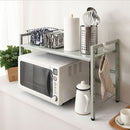 伸縮キッチンラック〔1段〕 レンジ上ラック 伸縮式 可動棚 トースター台 カウンター上 キッチン 調味料 スチール ぼん家具