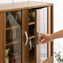 ロータイプ食器棚 キッチンキャビネット 可動棚 引き出し ガラス扉付き 食器棚 収納 コンパクト 木目調 ぼん家具