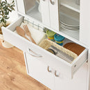 ロータイプ食器棚 キッチンキャビネット 可動棚 引き出し ガラス扉付き 食器棚 収納 コンパクト 木目調 ぼん家具