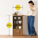 ロータイプ食器棚 キッチンキャビネット ロータイプ 3段 可動棚 ガラス扉付き 食器棚 コンパクト 収納 木製 ぼん家具