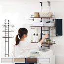 つっぱり式ランドリーラック〔ハンガーバー付き〕 洗濯機ラック ランドリーラック 突っ張り 伸縮 収納 棚 3段 おしゃれ ランドリー収納 スリム 幅60 縦型 洗濯機上 タオル収納 大理石 調 ハンガーバー ぼん家具